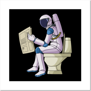 Astronaut reading papernews on toilet bowl Posters and Art